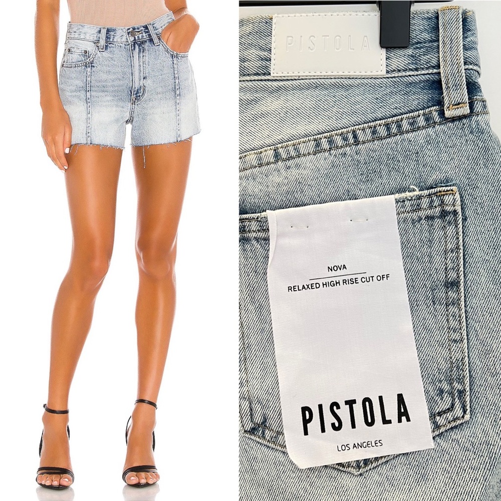 Pistola Revolve Nova Relaxed High Rise Cut Off Denim Shorts in Hush 24